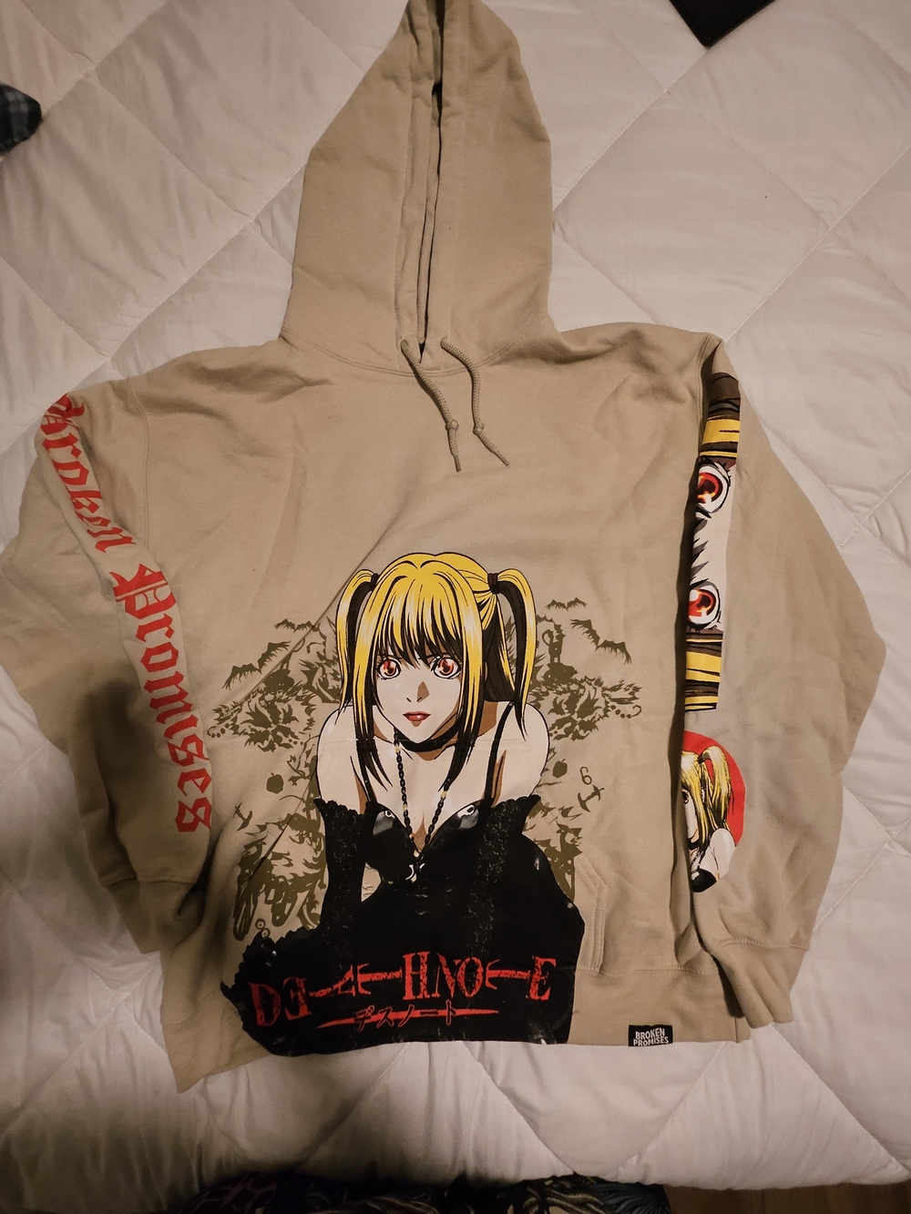 Death Note Beige Graphic Anime Hoodie with Front Print NWOT!